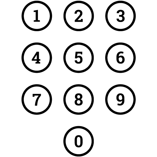 Numbers 0 to 9 presented in the format of a phone dialpad.